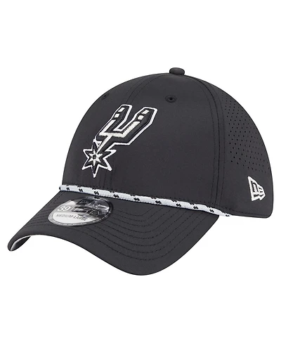 New Era Men's Black San Antonio Spurs Featherweight Poly Rope Flex 39Thirty Hat