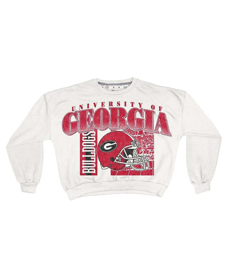 Pressbox Women's White Georgia Bulldogs Oversized Janice Retro Waist-Length Sweatshirt