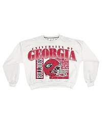 Pressbox Women's White Georgia Bulldogs Oversized Janice Retro Waist-Length Sweatshirt