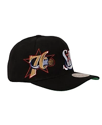 Mitchell & Ness Men's Black Philadelphia 76ers Busted Logo Wordmark Wrap-Around Pro Pinch Adjustable Hat