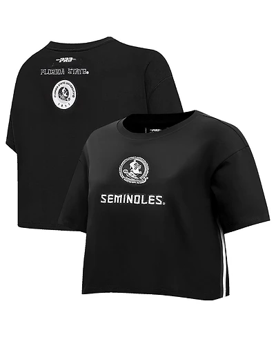 Pro Standard Women's Black Florida State Seminoles Rhinestone Cultivated-Pearl Boxy Cropped T-Shirt