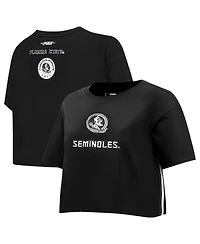 Pro Standard Women's Black Florida State Seminoles Rhinestone Cultivated-Pearl Boxy Cropped T-Shirt