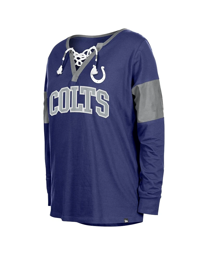 New Era Women's Royal Indianapolis Colts Lace-Up Notch-Neck Long Sleeve T-Shirt