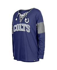 New Era Women's Royal Indianapolis Colts Lace-Up Notch-Neck Long Sleeve T-Shirt
