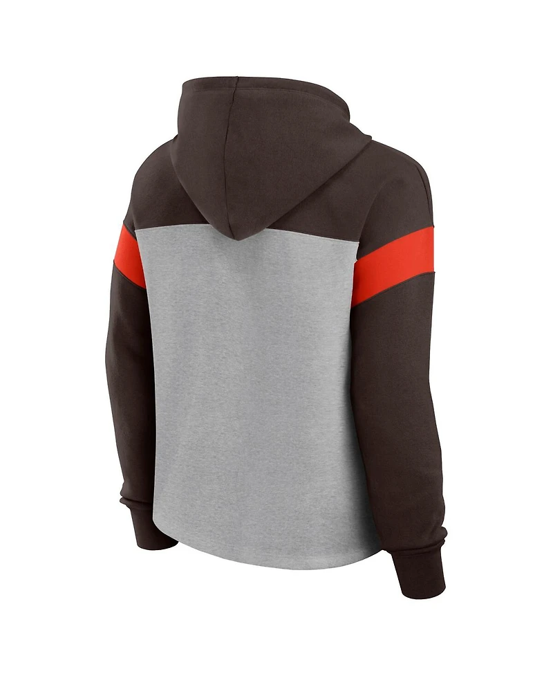 Fanatics Women's Heather Gray/Brown Cleveland Browns Bold Play Call Pullover Hoodie
