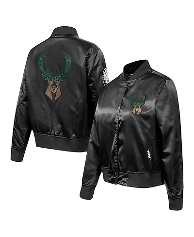 Pro Standard Women's Black Milwaukee Bucks Rhinestone Satin Full-Snap Jacket