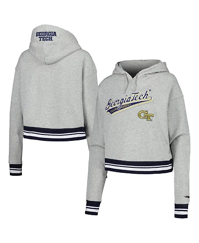 Pro Standard Women's Heather Gray Georgia Tech Yellow Jackets Script Tail Fleece Cropped Pullover Hoodie