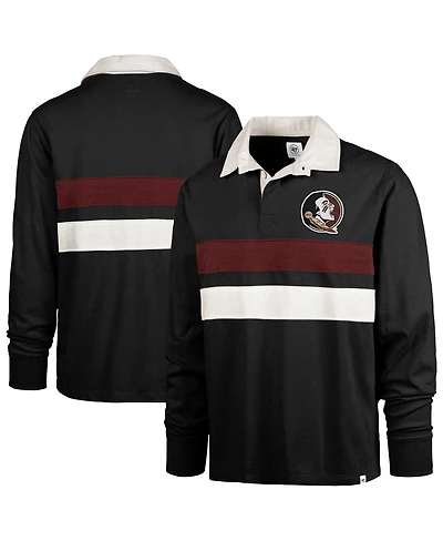 '47 Brand Men's Black Florida State Seminoles Clubhouse Knox Thames Long Sleeve Rugby Polo Shirt