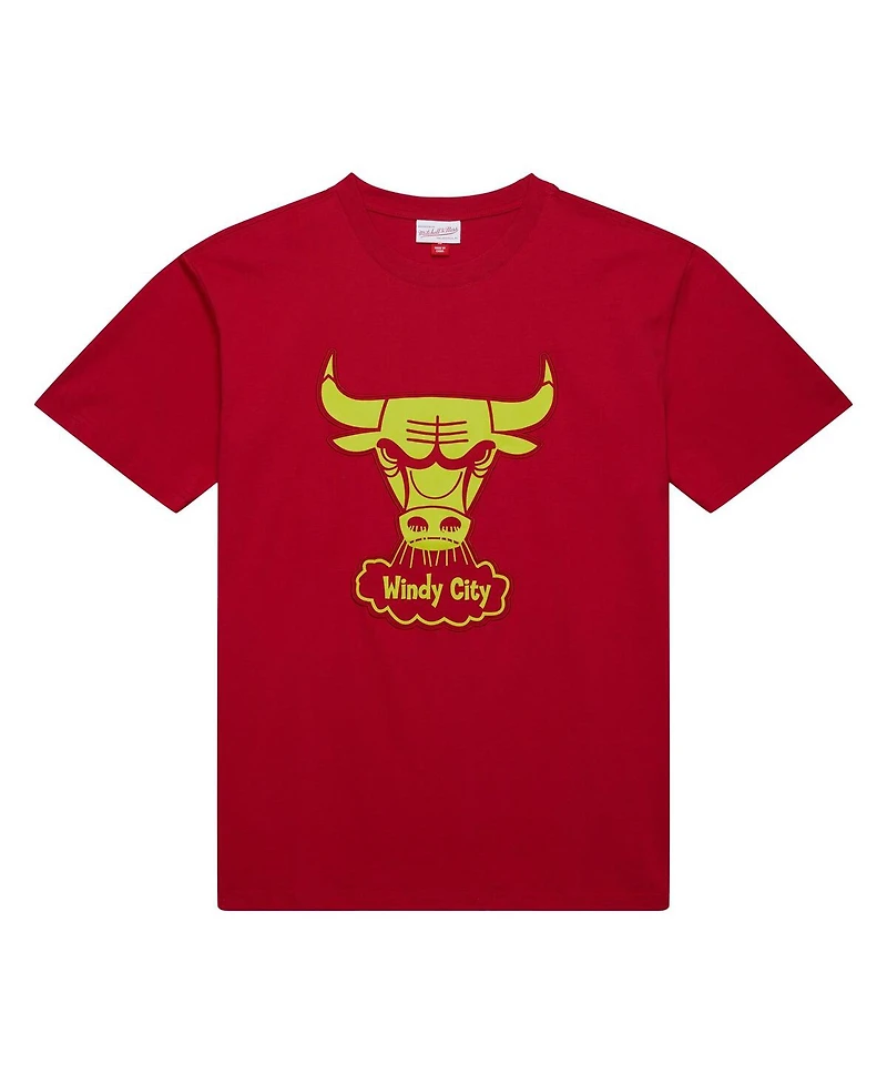 Mitchell & Ness Men's Red Chicago Bulls Hardwood Classics Neon Nights Premium T-Shirt
