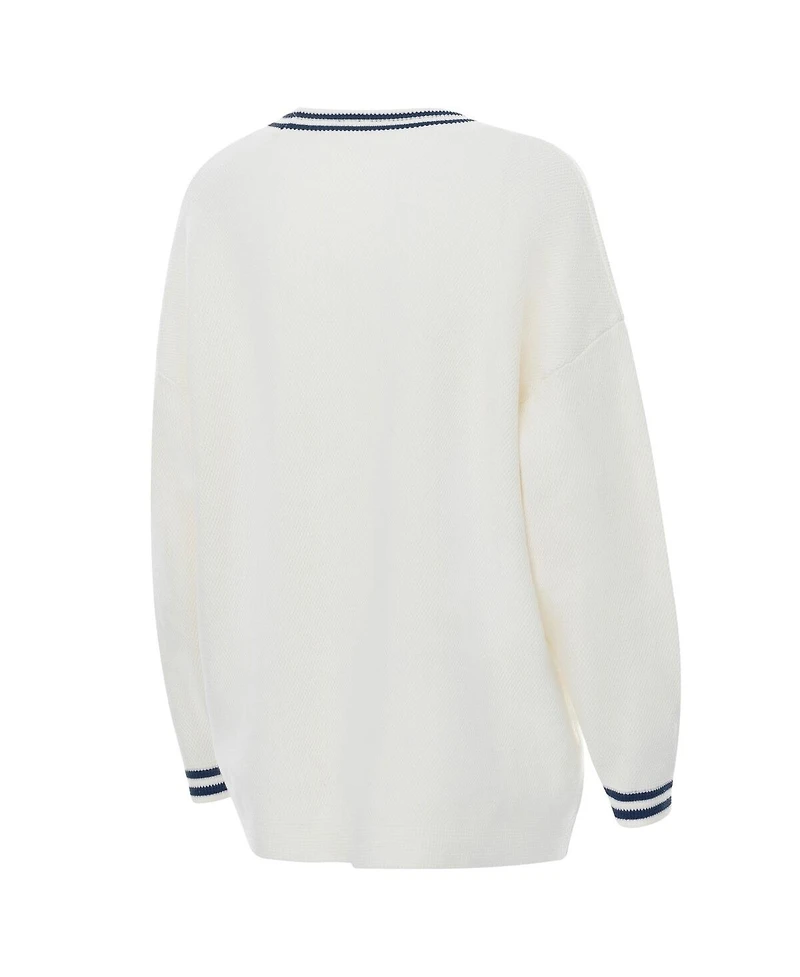 ZooZatz Women's Cream Penn State Nittany Lions Striped Knit Button-Up Cardigan Sweater