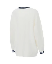 ZooZatz Women's Cream Penn State Nittany Lions Striped Knit Button-Up Cardigan Sweater