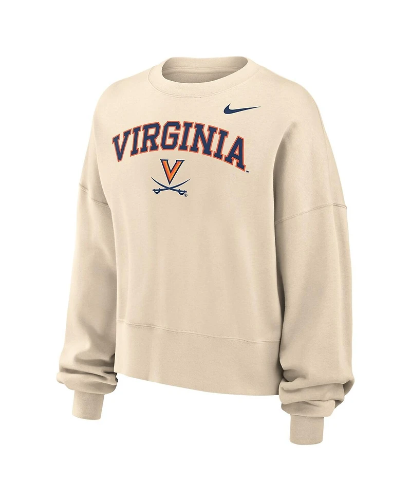 Nike Women's Natural Virginia Cavaliers Phoenix Fleece Oversized Cropped Sweatshirt