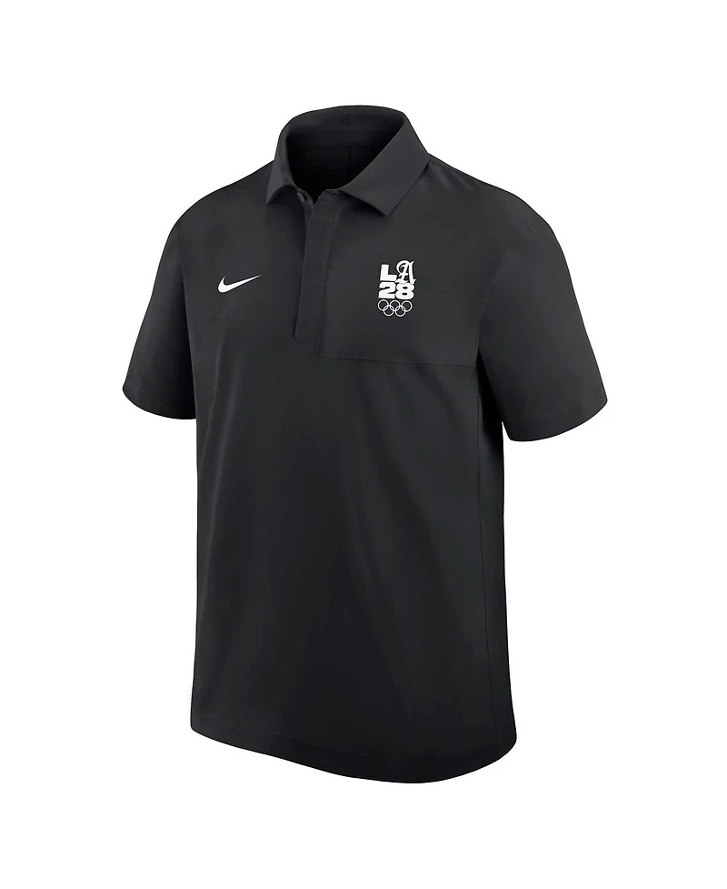Nike Men's Black LA28 Summer Script Logo Woven Polo Shirt
