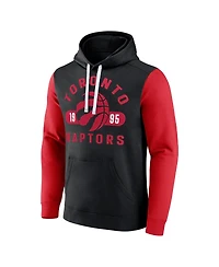 Fanatics Men's Black/Red Toronto Raptors Attack Color block Pullover Hoodie