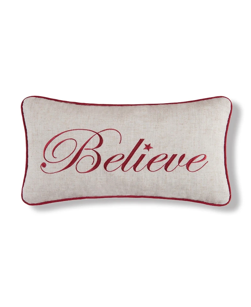 "Believe" Cursive Script Cotton Blend Christmas Mini Accent Pillow 10" x 18.5"