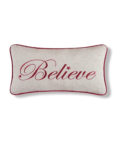 "Believe" Cursive Script Cotton Blend Christmas Mini Accent Pillow 10" x 18.5"