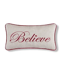 "Believe" Cursive Script Cotton Blend Christmas Mini Accent Pillow 10" x 18.5"