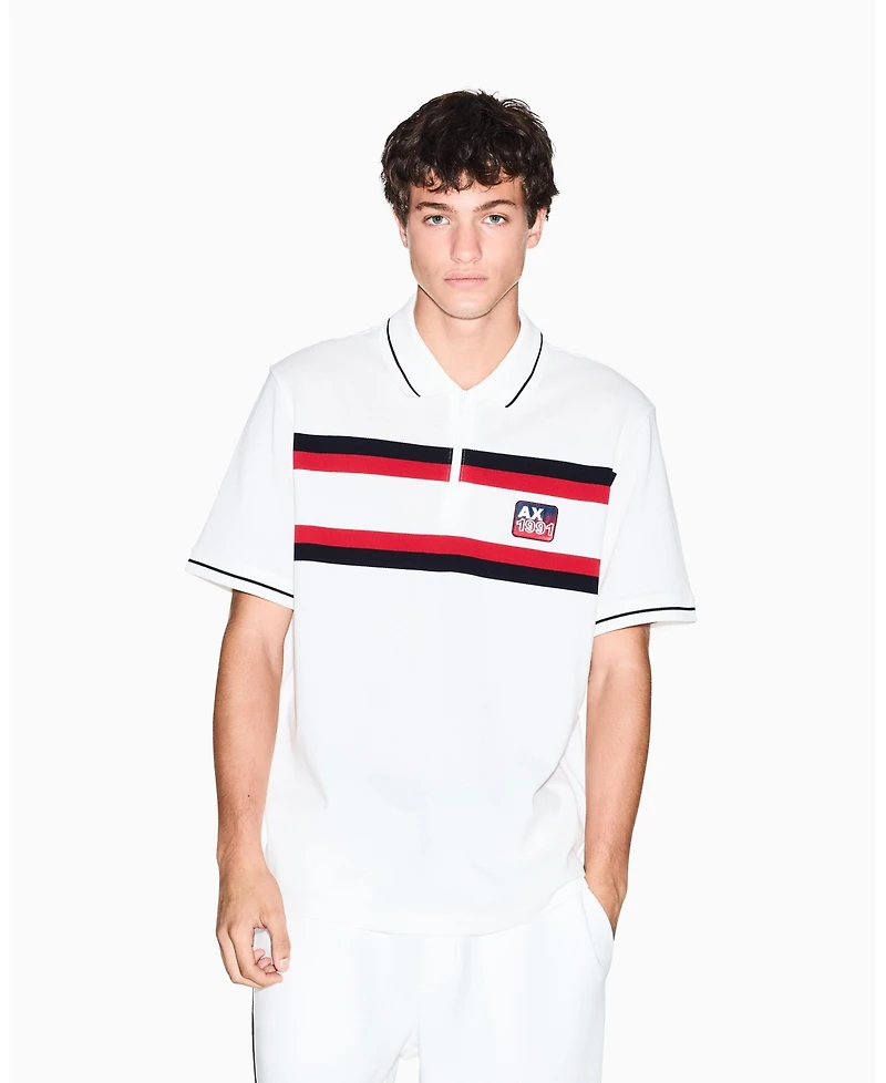 A|X Armani Exchange Men's Short Sleeve Color Block Pique Zip with Collar Tipping Polo Shirt