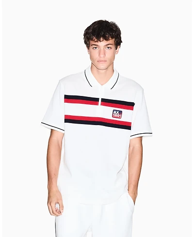 A|X Armani Exchange Men's Short Sleeve Color Block Pique Zip with Collar Tipping Polo Shirt