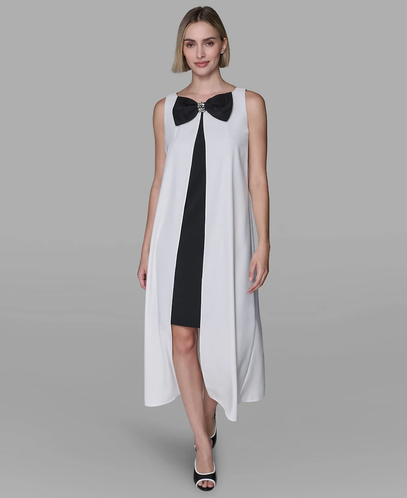 Karl Lagerfeld Paris Women's Bow Detail Sleeveless Overlay Midi Dress