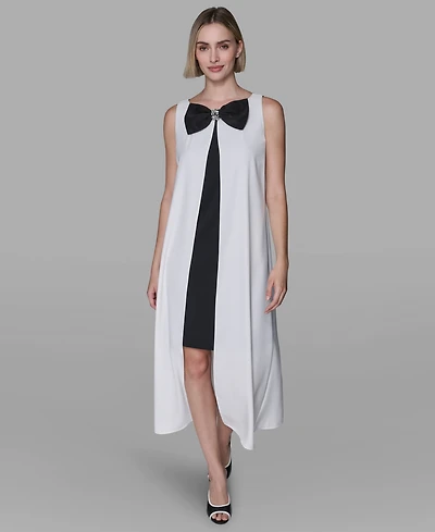 Karl Lagerfeld Paris Women's Bow Detail Sleeveless Overlay Midi Dress