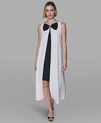 Karl Lagerfeld Paris Women's Bow Detail Sleeveless Overlay Midi Dress