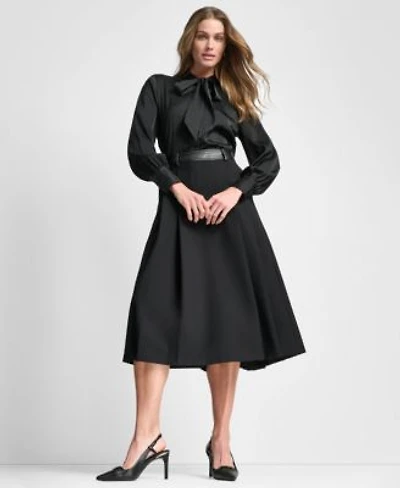 Dkny Womens Front Button Long Sleeve Blouse Pleated Midi Skirt