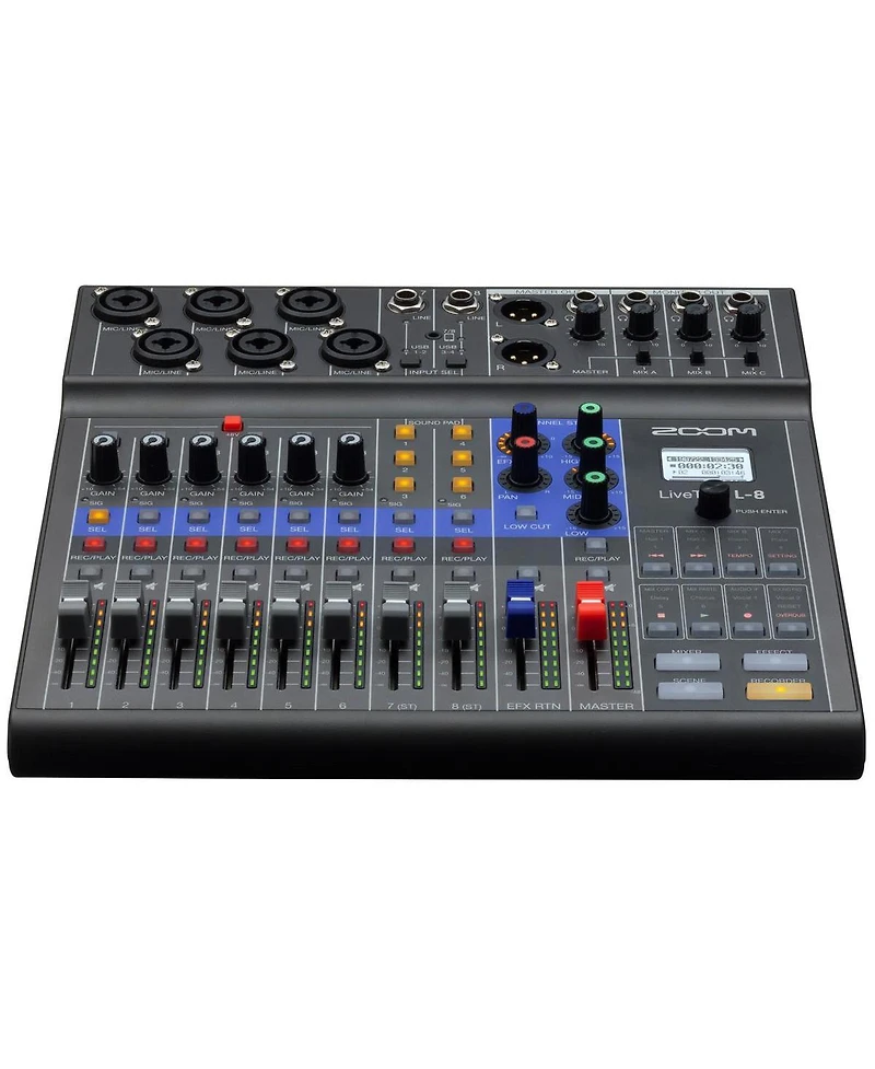 Zoom Zoom LiveTrak L-8 Portable 8-Channel Digital Mixer and Multitrack Recorder Bundle with 4x TAP300 Cardioid Dynamic Microphone, 4x Semi-Open Back