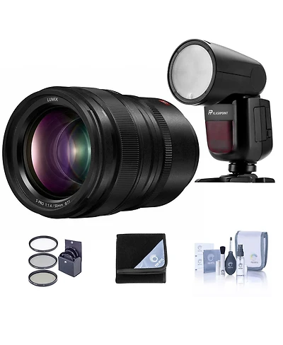 Panasonic Lumix S Pro 50mm f/1.4 Lens for L Mount, Bundle with Flashpoint Zoom Li-on X R2 Ttl Round Flash Speedlight, 82mm Filter Kit, Lens Wrap,