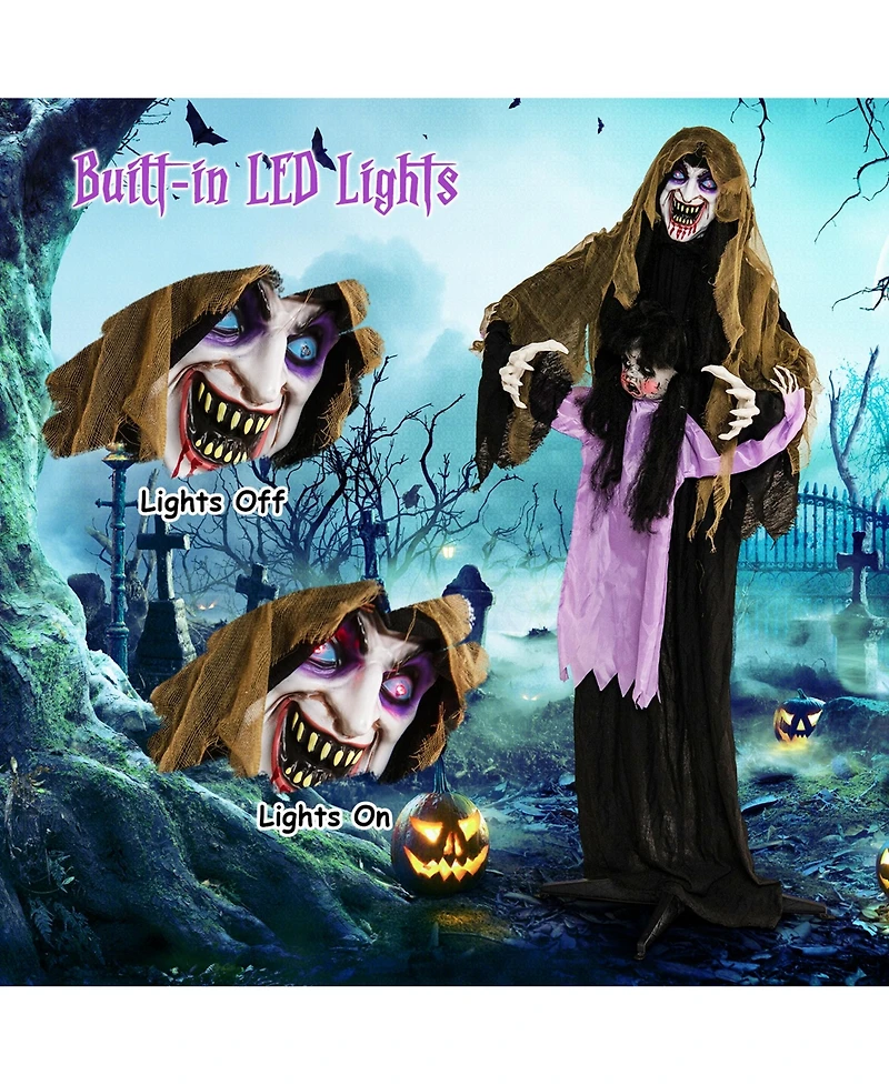 Lighted and Animated Halloween Decoration 63” Outdoor Animatronic Halloween Vampire w/ Led Vocally Triggered Sound & Motion Effect