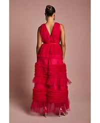 Coast Women's Sleeveless Mesh Tiered Maxi Dress