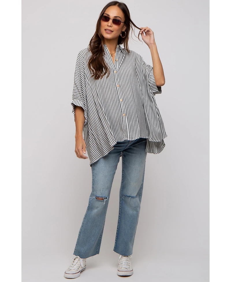 Pinkblush Maternity Charcoal Striped Button Up Dolman Top