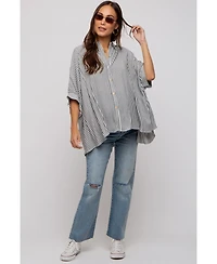 Pinkblush Maternity Charcoal Striped Button Up Dolman Top