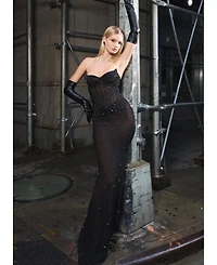 Miss Circle Women Fatima Black Crystal Sleeveless Corset Mermaid Maxi Dress