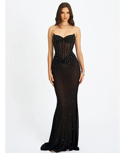 Miss Circle Women Fatima Black Crystal Sleeveless Corset Mermaid Maxi Dress