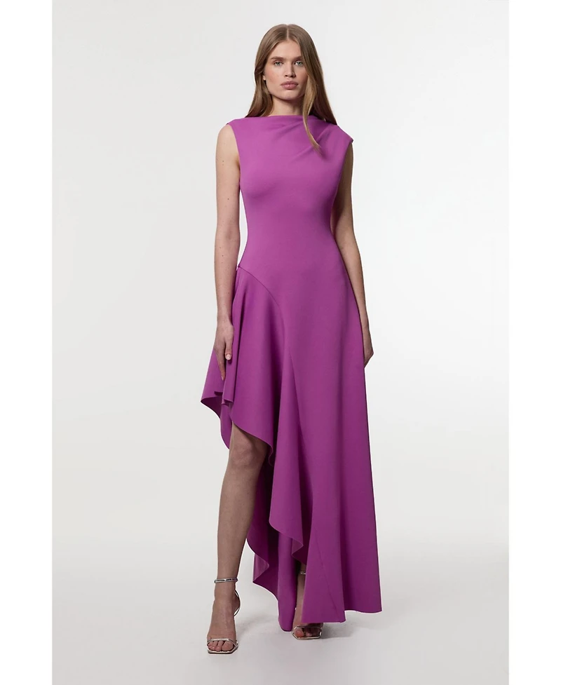 Karen Millen Women's Scuba Drama Ruffle Hem Woven Maxi Dress