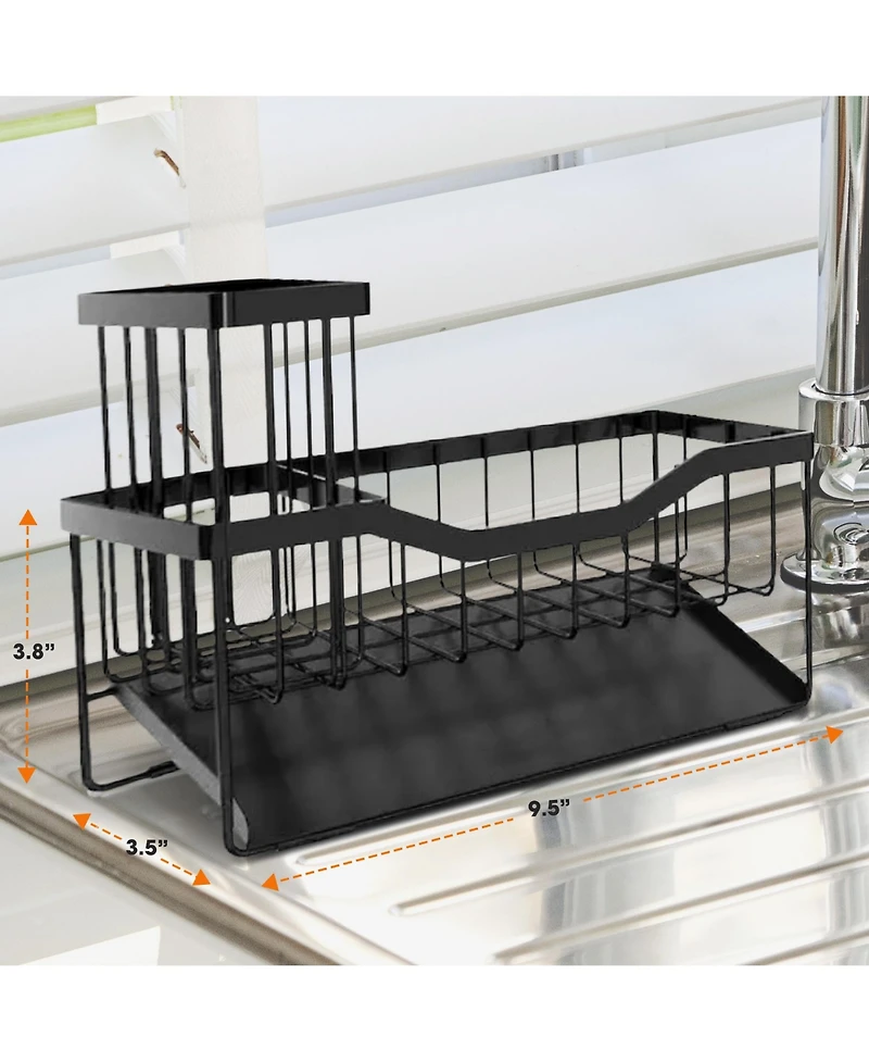 Cheer Collection Stainless Steel Sink Caddy – Sponge and Brush Holder with Self-Draining Tray