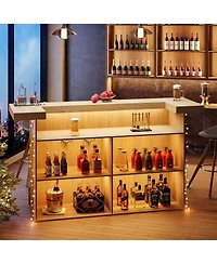 Tribesigns 4-Tier Bar Table, 70.9-Inch Large Modern Home Bar Unit with Wine Glass Holder and Black Footrest, Oak