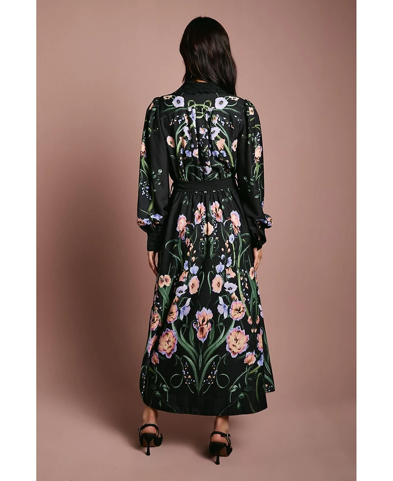 Coast Women's Print Shirt Dress With Lace Trims