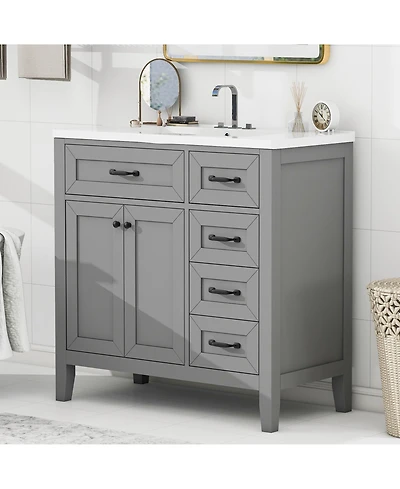 Casainc 36" Bathroom Vanity with Sink Combo, Cabinet Drawers, Solid Frame and Mdf Board
