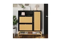 Aecojoy Shoe Storage Cabinet with 2 Flip Drawers - Hidden Organizer for Entryway, Metal Rack Door & Open