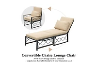 Aecojoy Outdoor Metal Chaise Lounge Chair, Convertible Patio Armchair with Cushions, Adjustable 5-Position Recliner