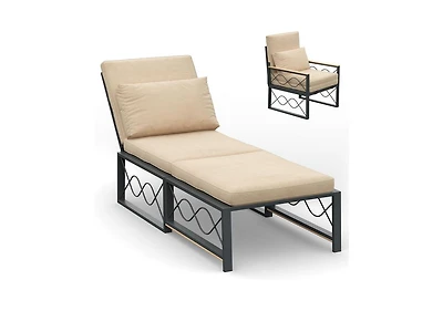 Aecojoy Outdoor Metal Chaise Lounge Chair, Convertible Patio Armchair with Cushions, Adjustable 5-Position Recliner