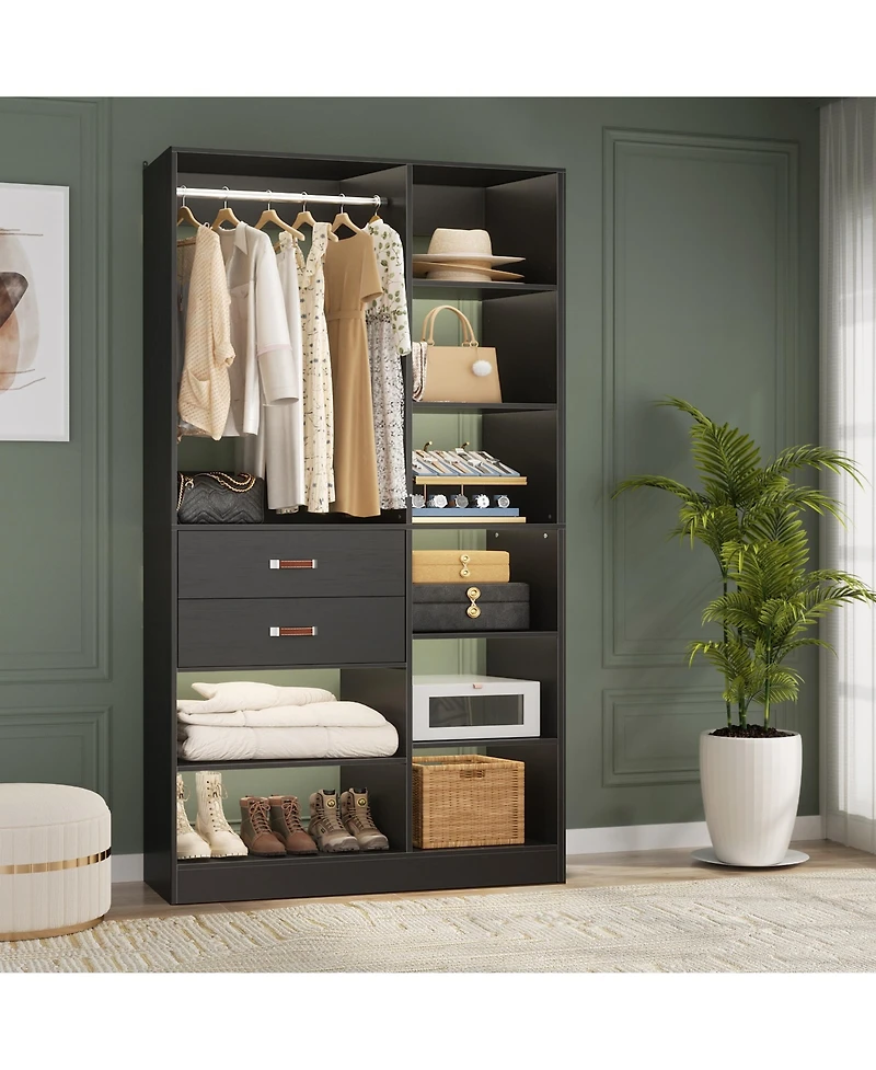 Aheaplus 8FT Walk Closet Organizer with 3 Shelving Towers, Heavy Duty Clothes Rack Drawers