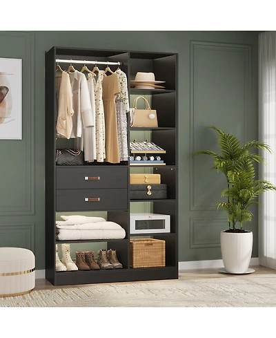Aheaplus 8FT Walk Closet Organizer with 3 Shelving Towers, Heavy Duty Clothes Rack Drawers
