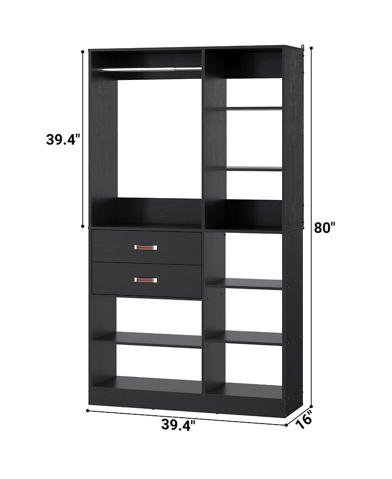 Aheaplus 8FT Walk Closet Organizer with 3 Shelving Towers, Heavy Duty Clothes Rack Drawers