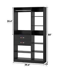 Aheaplus 8FT Walk Closet Organizer with 3 Shelving Towers, Heavy Duty Clothes Rack Drawers