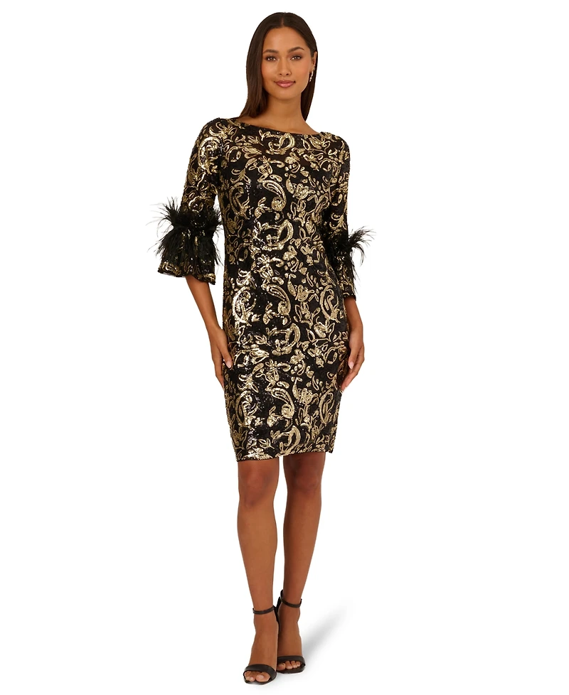 Adrianna Papell Plus Sequin Embroidered Cocktail Dress