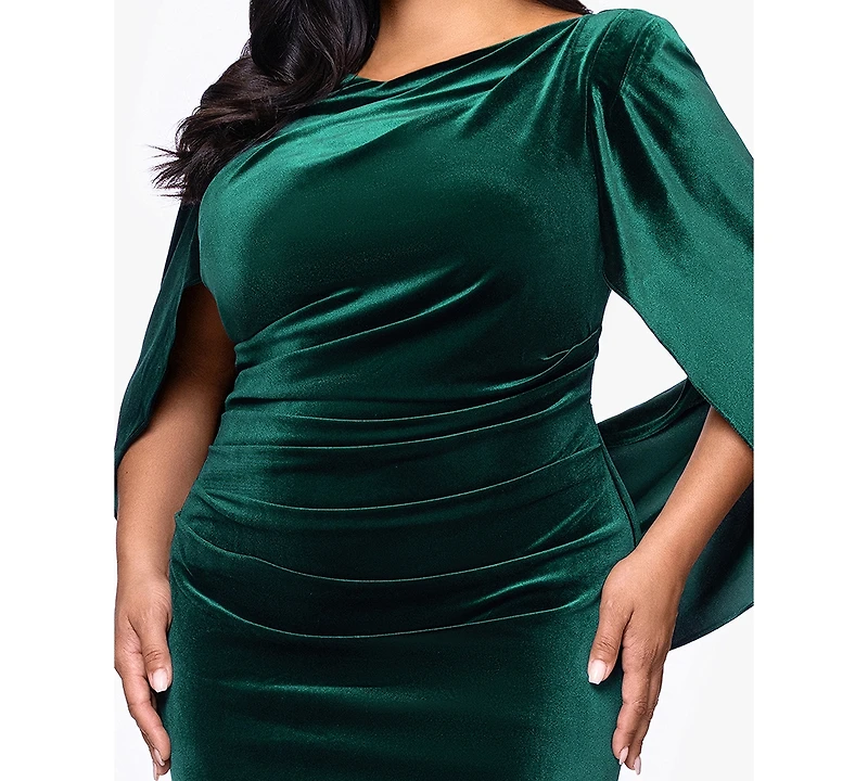 B&A By Betsy and Adam Plus Boat Neck Long Drape Back Dress