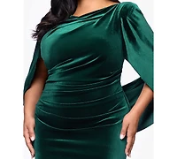 B&A By Betsy and Adam Plus Boat Neck Long Drape Back Dress